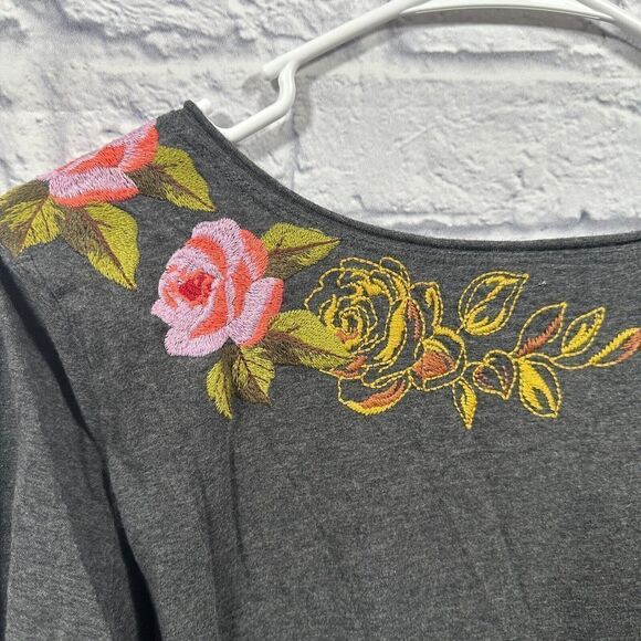 Johnny Was JWLA Grey Long Sleeve Floral Embroidered Gray Dress Size Small - Picture 6 of 10